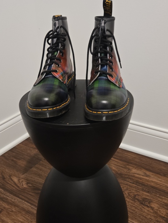 Dr. Martens Shoes - Dr. Martens Plaid Leather Combat Boots - Green, Red, Blue, Black